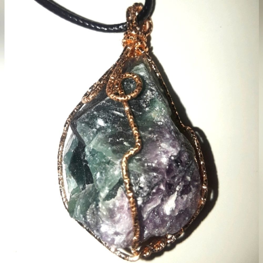 Hand crafted rainbow fluorite crystal pendant necklace